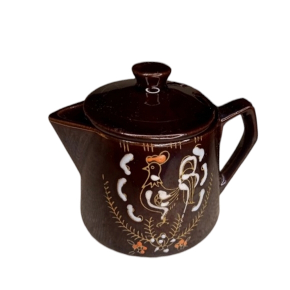 Vintage Japanese Brown Betty Rooster Ceramic Tea Set - Teapot, Sugar Bow… - Picture 5 of 13